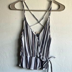 Blush, striped, white, navy blue, pink going out top. Size small